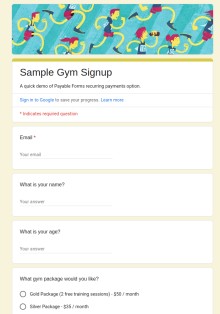 Google Form with Square and Cash App - Sample Gym Membership Signup Form Template