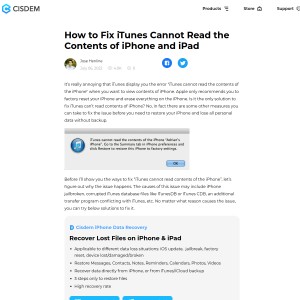 How to Fix iTunes Cannot Read the Contents of iPhone and iPad