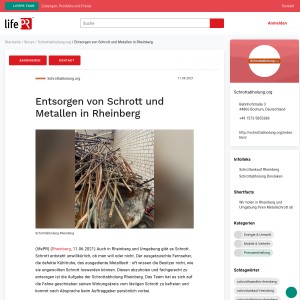 Entsorgen von Schrott und Metallen in Rheinberg, Schrottabholung.org, Pressemitt