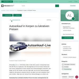 Autoankauf in Kerpen zu lukrativen Preisen, Autoankauf Live, Pressemitteilung -