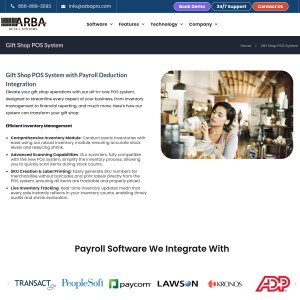 Screenshot of the ARBA Retail Systems website