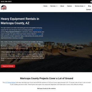 Screenshot of the May Machinery Heavy Equipment Rental & Repair Services website