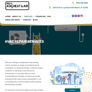 Screenshot of the A1A Heat & Air website