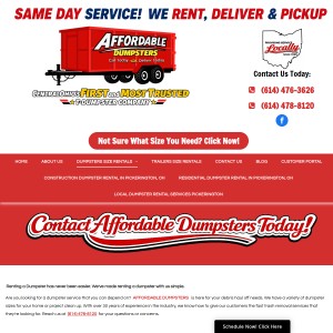 Screenshot of the Affordable Dumpsters website