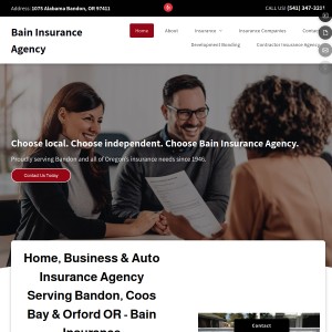Screenshot of the Bain Insurance website