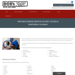 Screenshot of the Bob's Appliance Service website