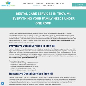 Screenshot of the Comfort Family Dentistry website