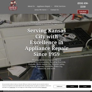Screenshot of the Dye's Appliance website