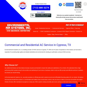 Screenshot of the Environmental Air Systems Inc website