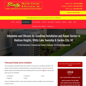 Screenshot of the Family Heating, Cooling & Electrical Inc. website