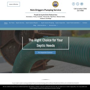 Screenshot of the Nick Driggers Pumping Service website
