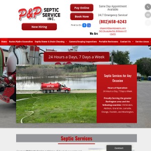 Screenshot of the P & P Septic Service Inc website
