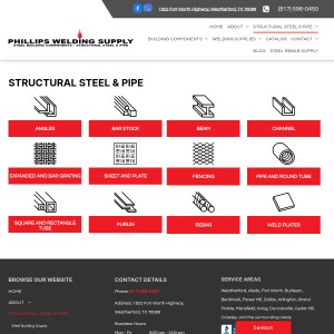 Screenshot of the Phillips Welding Supply Inc website