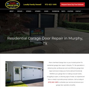 Screenshot of the Plano Overhead Garage Door website