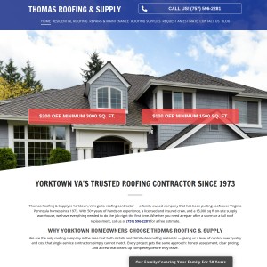 Screenshot of the Thomas Roofing & Supply Inc website