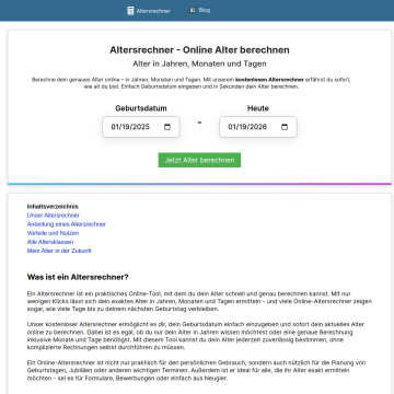 Altersrechner - Online Alter berechnen