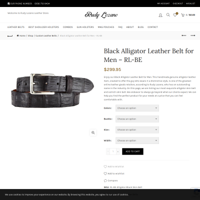 Black Alligator Skin Leather Belt