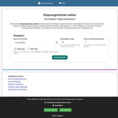 Eisprungrechner online - Rechner