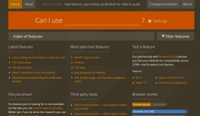 Can I Use - Böngészők CSS, HTML5, SVG Támogatása