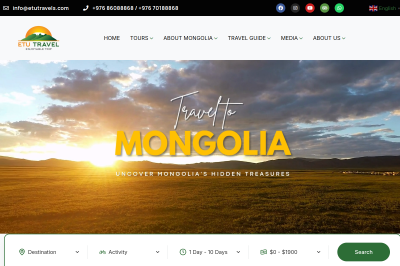 Travel website designed by Web Freelancers for etutravels.com