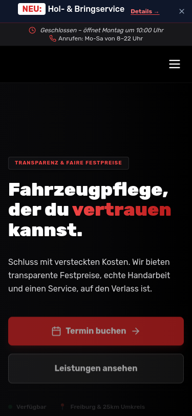 Responsive Webdesign Referenz Freiburg – Autopflege Südbaden Website mit Terminbuchung – Mobile