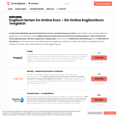 Englisch Online Kurse im Vergleich