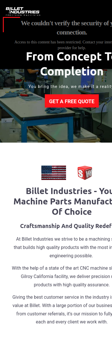 Billet Industries mobile website