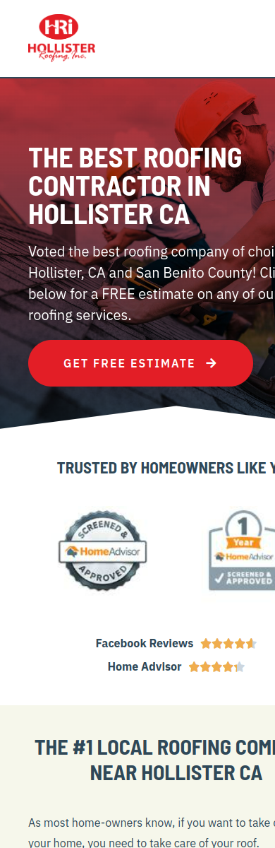 Hollister Roofing mobile website