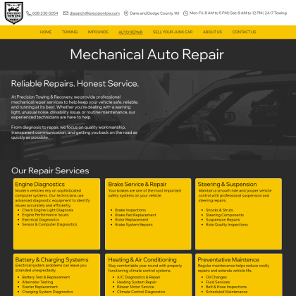 Precision Towing & Recovery mobile view