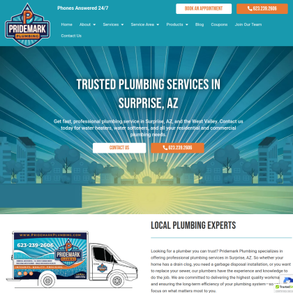 Pridemark Plumbing mobile view