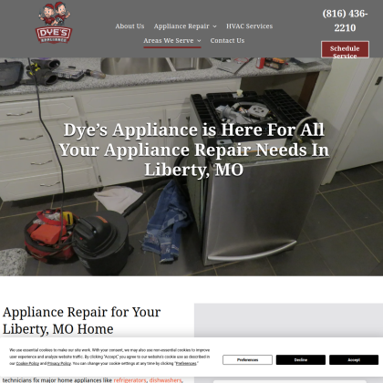 Dye's Appliance mobile view