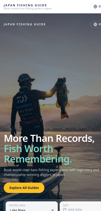 Japan Fishing Guide のサイト画面（スマートフォン表示）