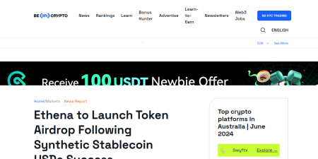 Read the full Article:  ⭲ Ethena to Launch Token Airdrop Following Synthetic Stablecoin USDe Success