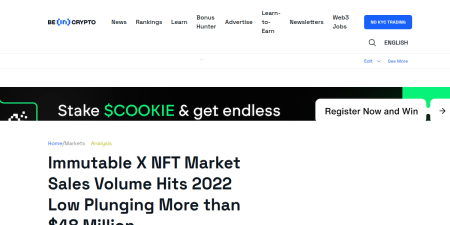 Read the full Article:  ⭲ Immutable X NFT Market Sales Volume Hits 2022 Low Plunging More than $48 Million