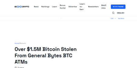 Read the full Article:  ⭲ Over $1.5M Bitcoin Stolen From General Bytes BTC ATMs