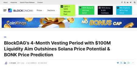 Read the full Article:  ⭲ BlockDAG’s 4-Month Vesting Period with $100M Liquidity Aim Outshines Solana Price Potential & BONK Price Prediction