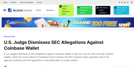 Read the full Article:  ⭲ U.S. Judge Dismisses SEC Allegations Against Coinbase Wallet