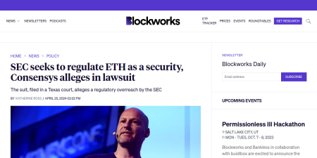 Read the full Article:  ⭲ SEC seeks to regulate ETH as a security, Consensys alleges in lawsuit