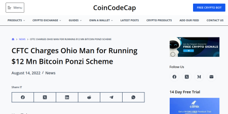 Read the full Article:  ⭲ CFTC Charges Ohio Man for Running $12 Mn Bitcoin Ponzi Scheme