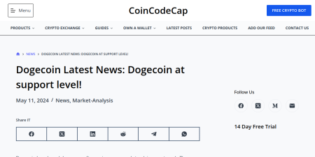Read the full Article:  ⭲ Dogecoin Latest News: Dogecoin at support level!