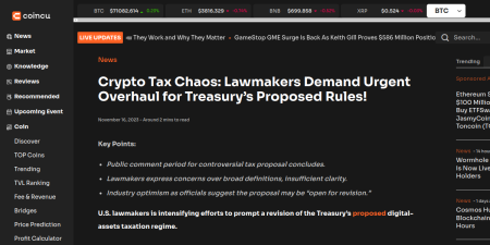 Read the full Article:  ⭲ Crypto Tax Chaos: Lawmakers Demand Urgent Overhaul for Treasury’s Proposed Rules!
