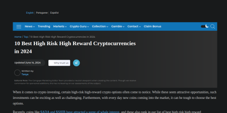 Read the full Article:  ⭲ 10 Best High Risk High Reward Cryptocurrencies in 2024