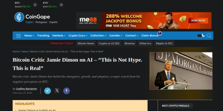 Read the full Article:  ⭲ Bitcoin Critic Jamie Dimon on AI – “This is Not Hype. This is Real”