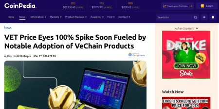 Read the full Article:  ⭲ VET Price Eyes 100% Spike Soon Fueled by Notable Adoption of VeChain Products