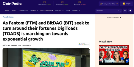 Read the full Article:  ⭲ As Fantom (FTM) and BitDAO (BIT) seek to turn around their fortunes DigiToads (TOADS) is marching on towards exponential growth