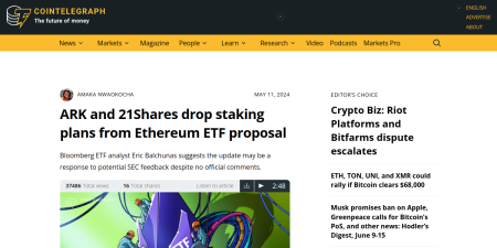 Read the full Article:  ⭲ ARK and 21Shares drop staking plans from Ethereum ETF proposal
