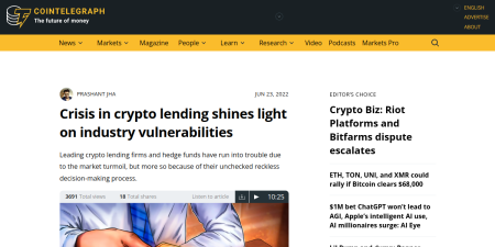 Read the full Article:  ⭲ Crisis in crypto lending shines light on industry vulnerabilities