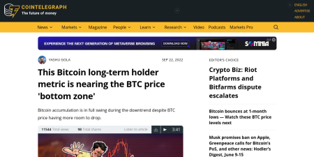 Read the full Article:  ⭲ This Bitcoin long-term holder metric is nearing the BTC price 'bottom zone'