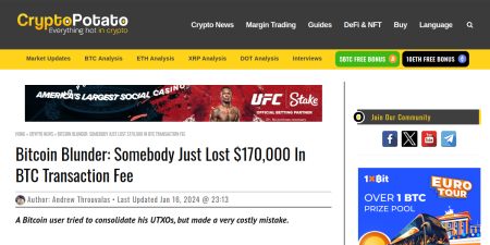 Read the full Article:  ⭲ Bitcoin Blunder: Somebody Just Lost $170,000 In BTC Transaction Fee