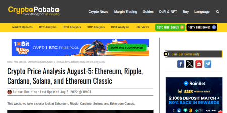 Read the full Article:  ⭲ Crypto Price Analysis August-5: Ethereum, Ripple, Cardano, Solana, and Ethereum Classic